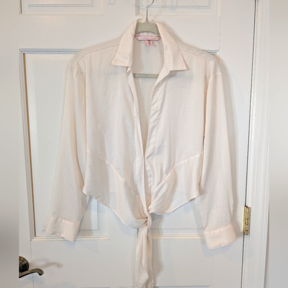 Victoria's Secret Silky Cream Tie-Front Blouse, Size Small